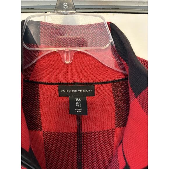 Adrienne Vittadini Cardigan Sweater Jacket S Buffalo Plaid Red Black Full Zip - Picture 5 of 7